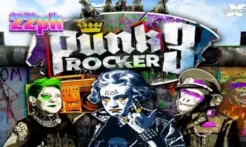 Isang mobile screen na nagpapakita ng Punk Rocker 3 slot game na may makulay na graffiti at punk rock theme.
